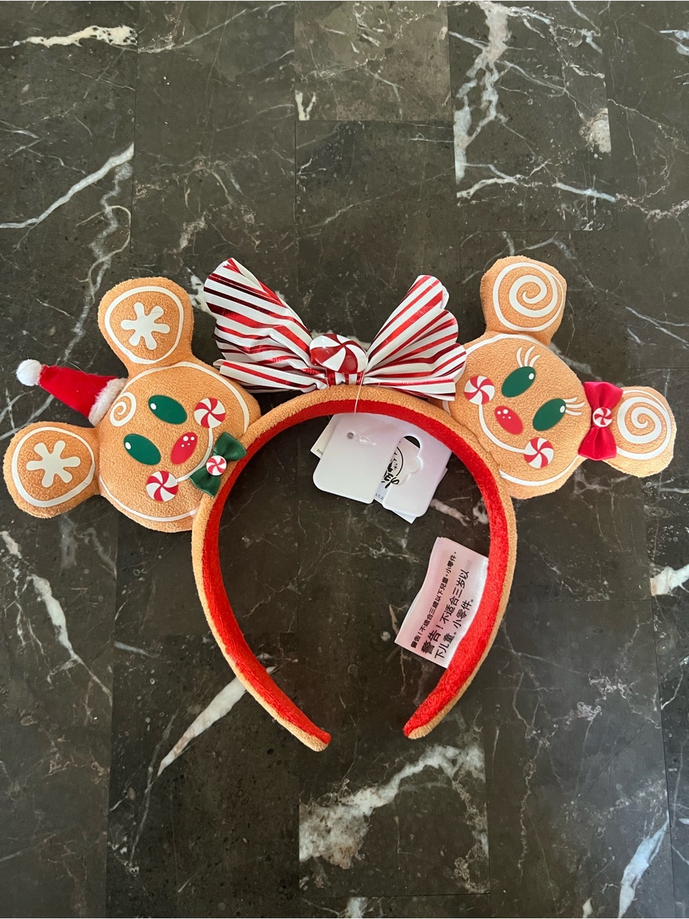 NWT Gingerbread Cookie Minnie Ear Headband with Peppermint Bow